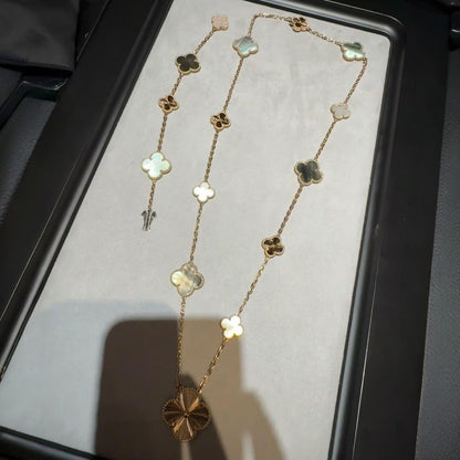 [Lora]DETACHABLE CLOVER 15(11+4) FLOWER ROSE GOLD NECKLACE SET