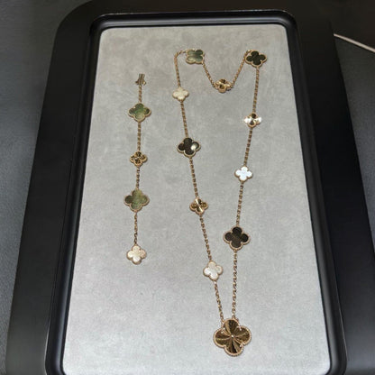 [Lora]DETACHABLE CLOVER 15(11+4) FLOWER ROSE GOLD NECKLACE SET