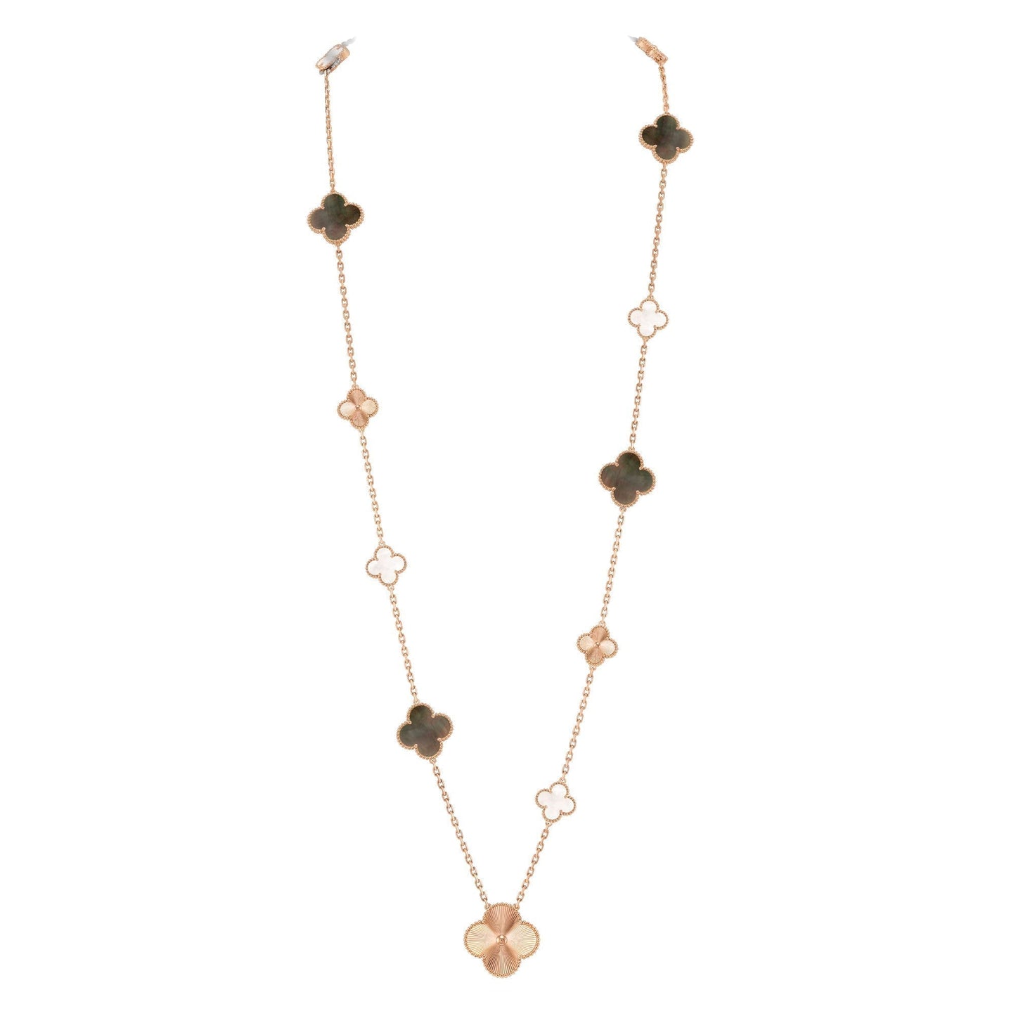 [Lora]DETACHABLE CLOVER 15(11+4) FLOWER ROSE GOLD NECKLACE SET