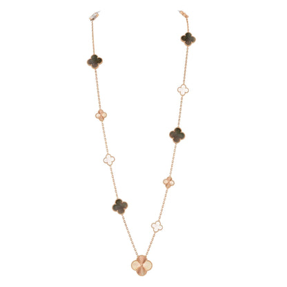 [Lora]DETACHABLE CLOVER 15(11+4) FLOWER ROSE GOLD NECKLACE SET