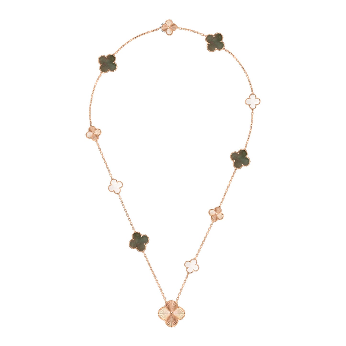 [LORA] Abnehmbares Kleeblatt-Halskettenset mit 15 (11+4) Blüten in Roségold