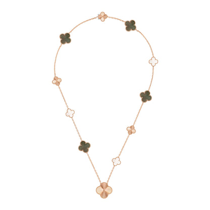 [LORA] Abnehmbares Kleeblatt-Halskettenset mit 15 (11+4) Blüten in Roségold