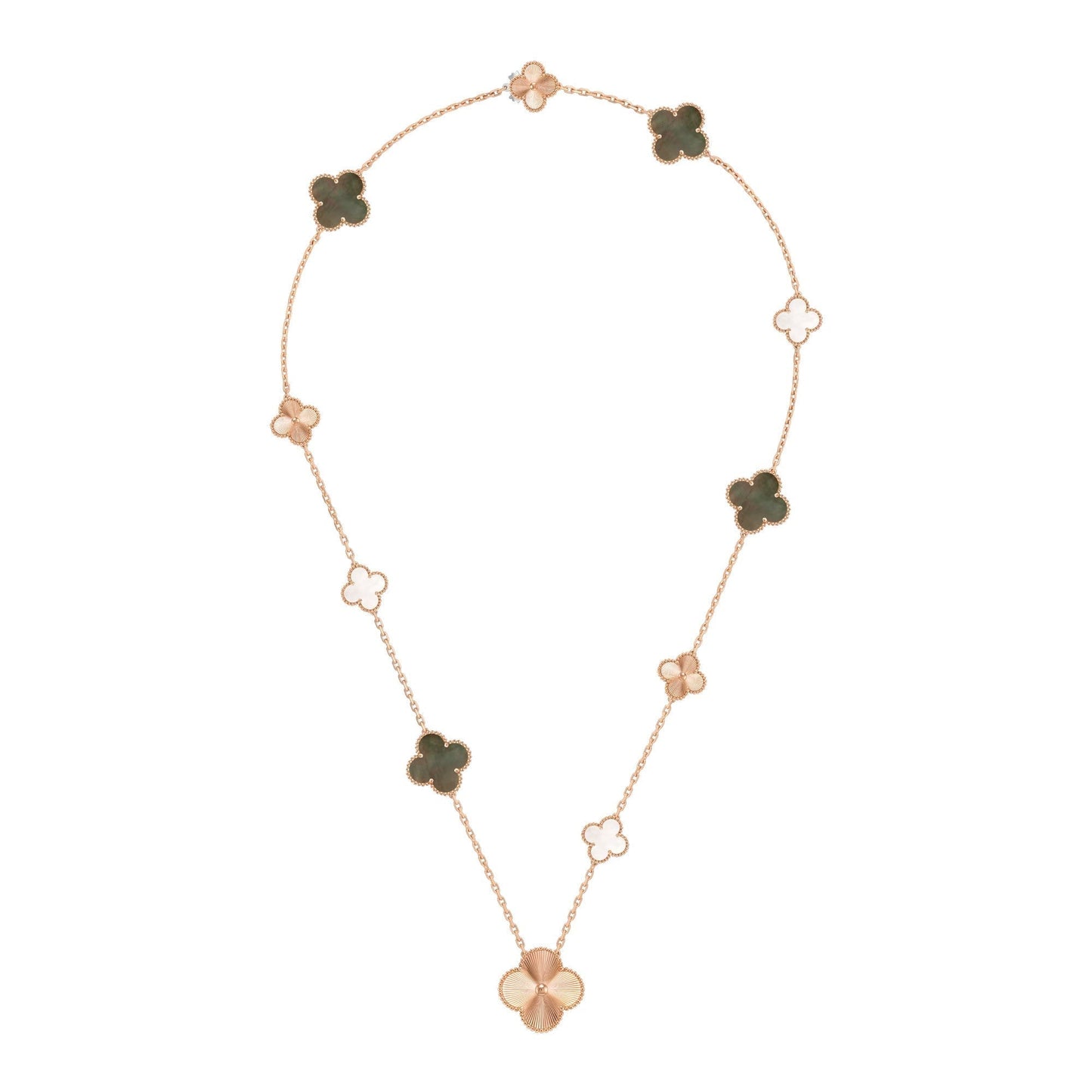[Lora]DETACHABLE CLOVER 15(11+4) FLOWER ROSE GOLD NECKLACE SET