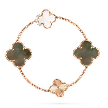 [Lora]DETACHABLE CLOVER 15(11+4) FLOWER ROSE GOLD NECKLACE SET