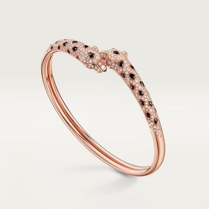[LORA] PANTHERE DOUBLE HEADED HALF DIAMOND OPEN BRACELET