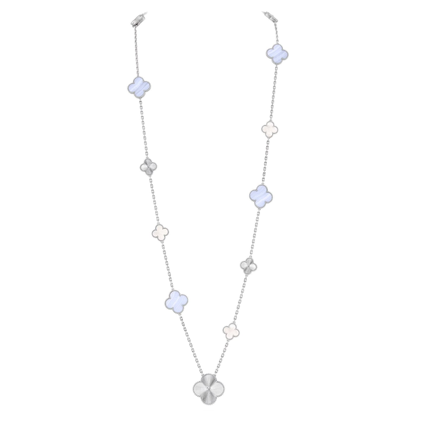 [Lora]DETACHABLE CLOVER 15(11+4) FLOWER SILVER NECKLACE SET