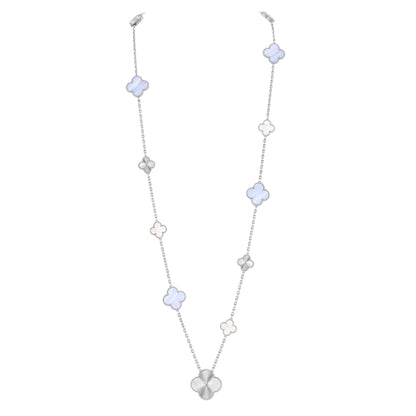 [Lora]DETACHABLE CLOVER 15(11+4) FLOWER SILVER NECKLACE SET