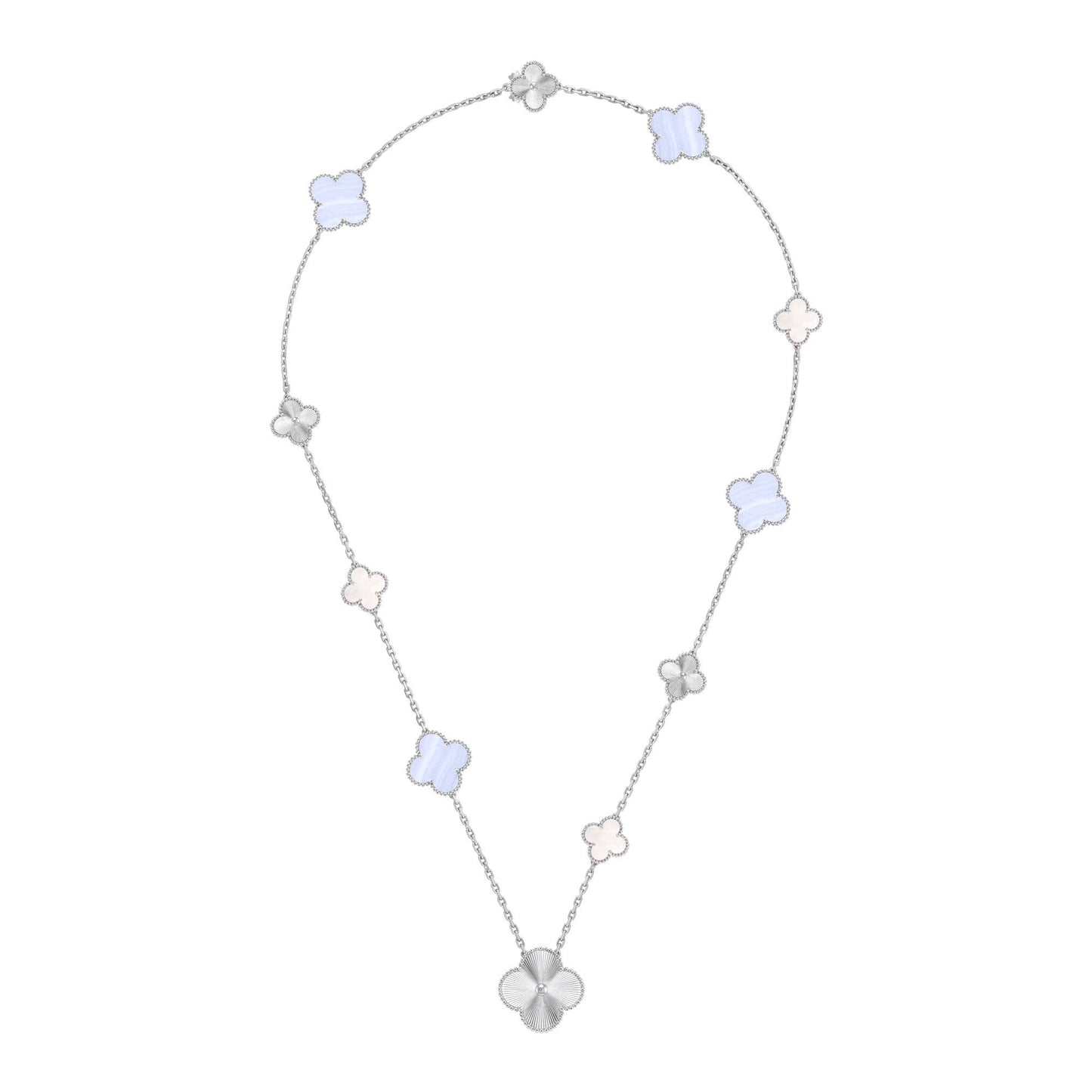 [Lora]DETACHABLE CLOVER 15(11+4) FLOWER SILVER NECKLACE SET