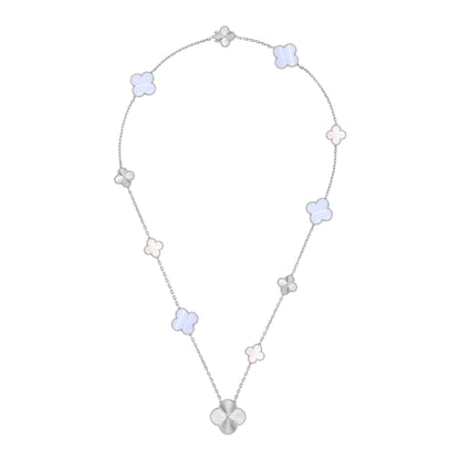 [Lora]DETACHABLE CLOVER 15(11+4) FLOWER SILVER NECKLACE SET