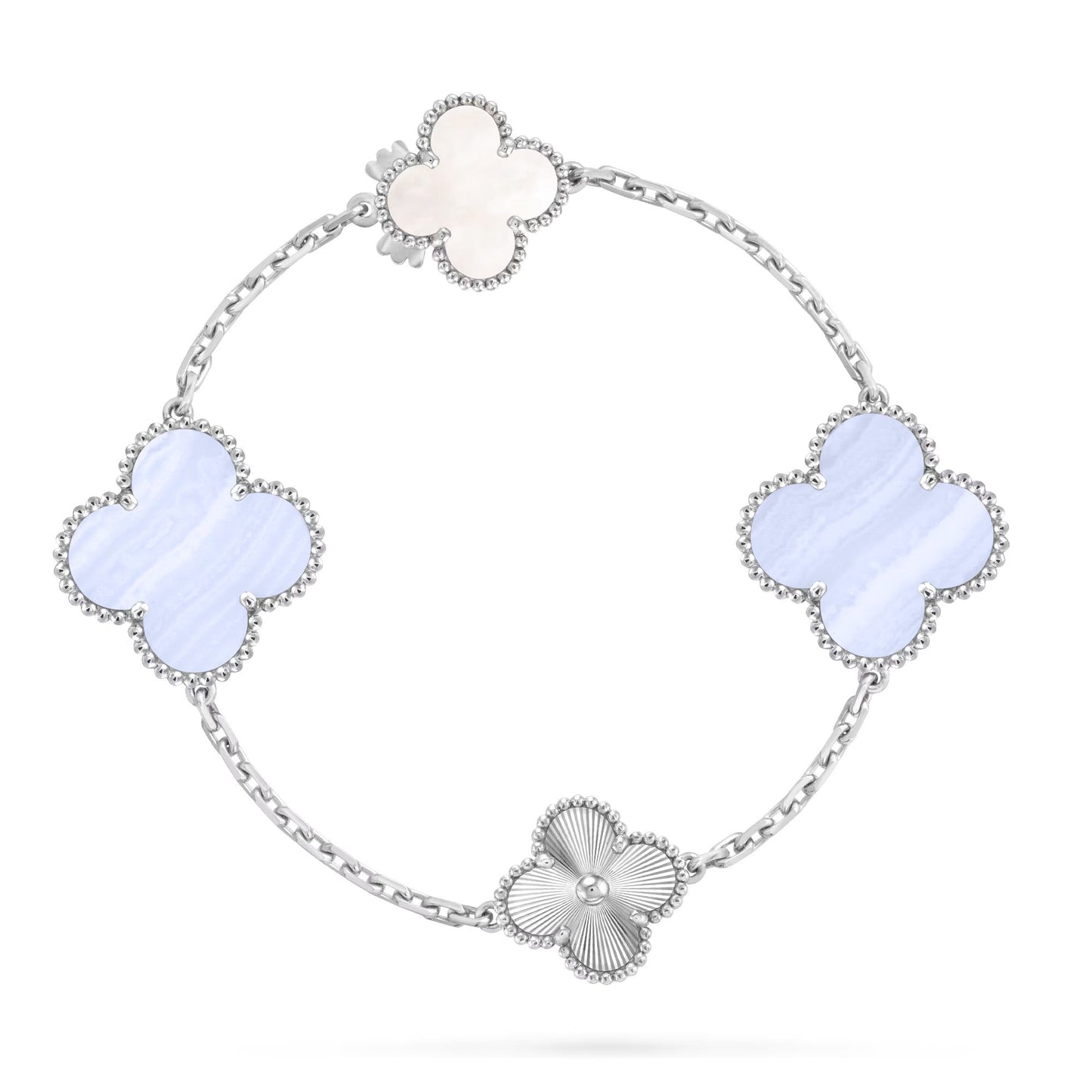[Lora]DETACHABLE CLOVER 15(11+4) FLOWER SILVER NECKLACE SET