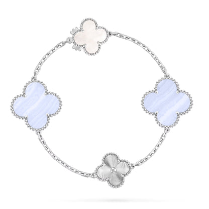 [Lora]DETACHABLE CLOVER 15(11+4) FLOWER SILVER NECKLACE SET
