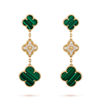 [LORA]CLOVER EARRINGS GOLD MALACHITE DIAMOND 3 MOTIF