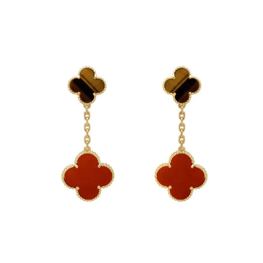 [LORA]CLOVER  2 MOTIF  TIGER EYE CARNELIAN EARRINGS
