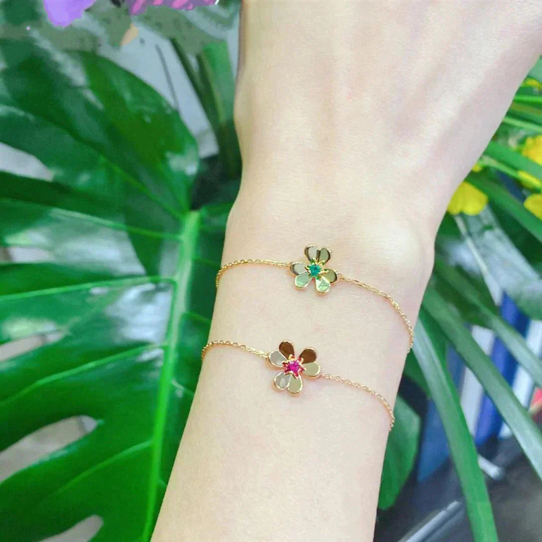 [LORA]FRIVOLE GOLD FLOWER PINK MALACHITE BRACELET