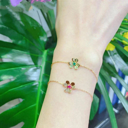 [LORA]FRIVOLE GOLD FLOWER PINK MALACHITE BRACELET