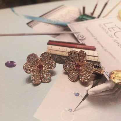 [Lora]FRIVOLE PINK GOLD FLOWER DIAMOND EARRINGS