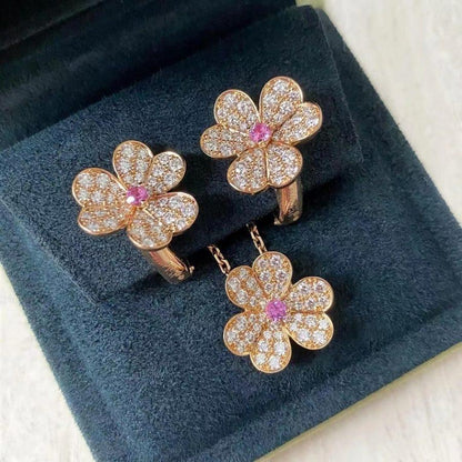 [Lora]FRIVOLE PINK GOLD FLOWER DIAMOND EARRINGS