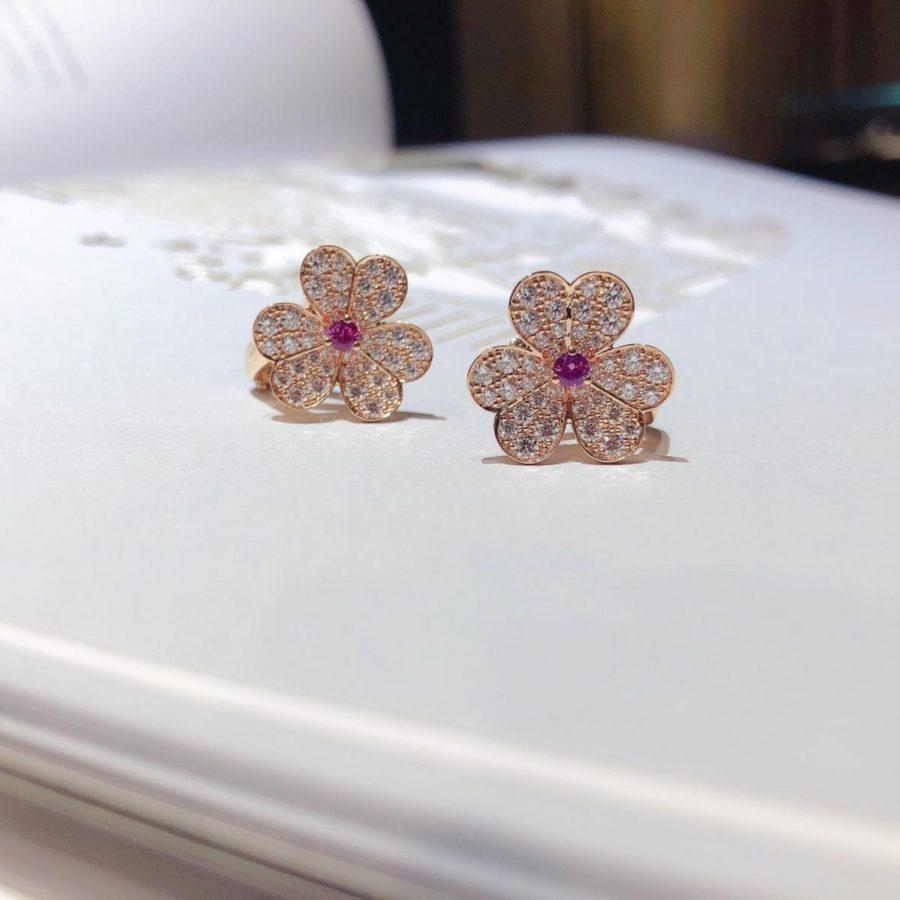 [Lora]FRIVOLE PINK GOLD FLOWER DIAMOND EARRINGS