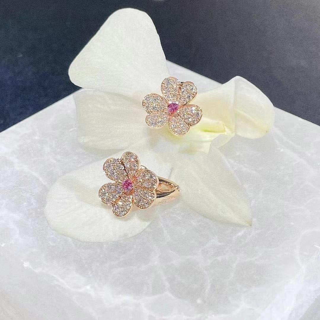 [Lora]FRIVOLE PINK GOLD FLOWER DIAMOND EARRINGS