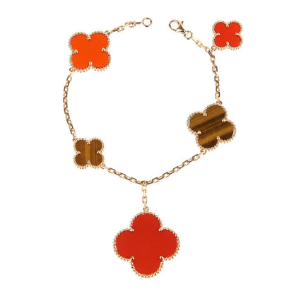 [LORA]CLOVER BRACELET 5 MOTIFS CARNELIAN TIGER EYE