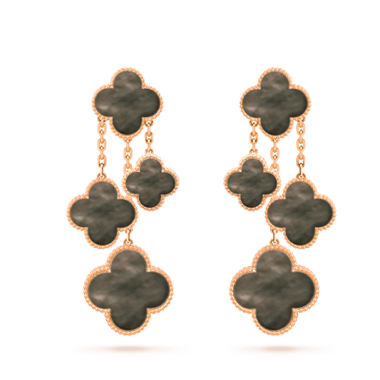 [LORA]CLOVER EARRINGS DARK MOP 4 MOTIFS ROSE GOLD