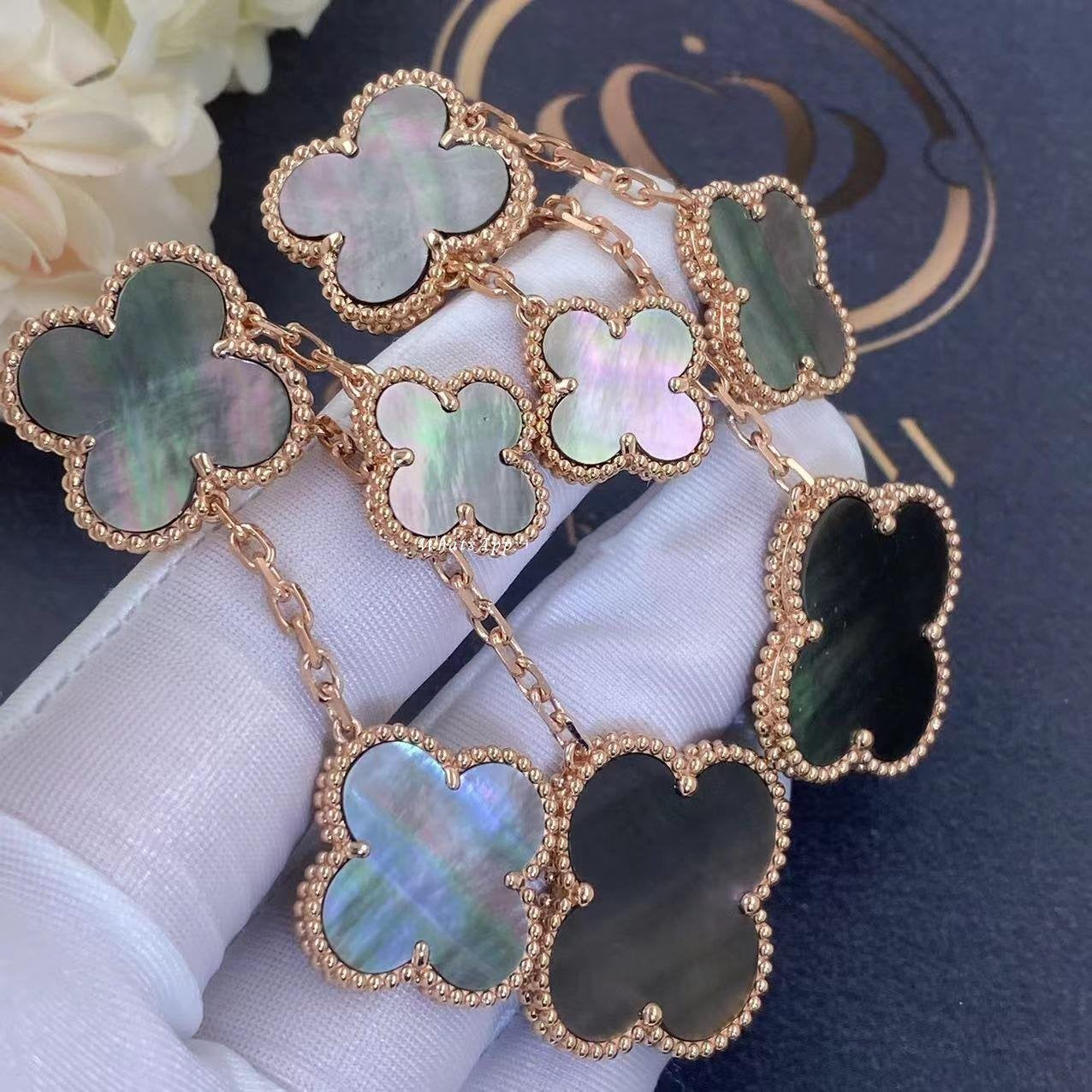 [Lora]CLOVER EARRINGS DARK MOP 4 MOTIFS ROSE GOLD
