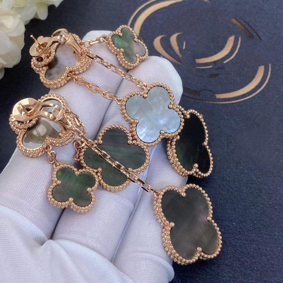 [Lora]CLOVER EARRINGS DARK MOP 4 MOTIFS ROSE GOLD