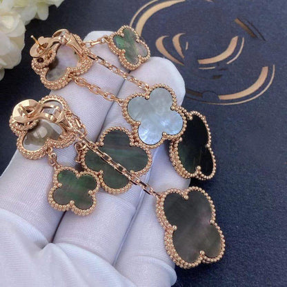 [Lora]CLOVER EARRINGS DARK MOP 4 MOTIFS ROSE GOLD