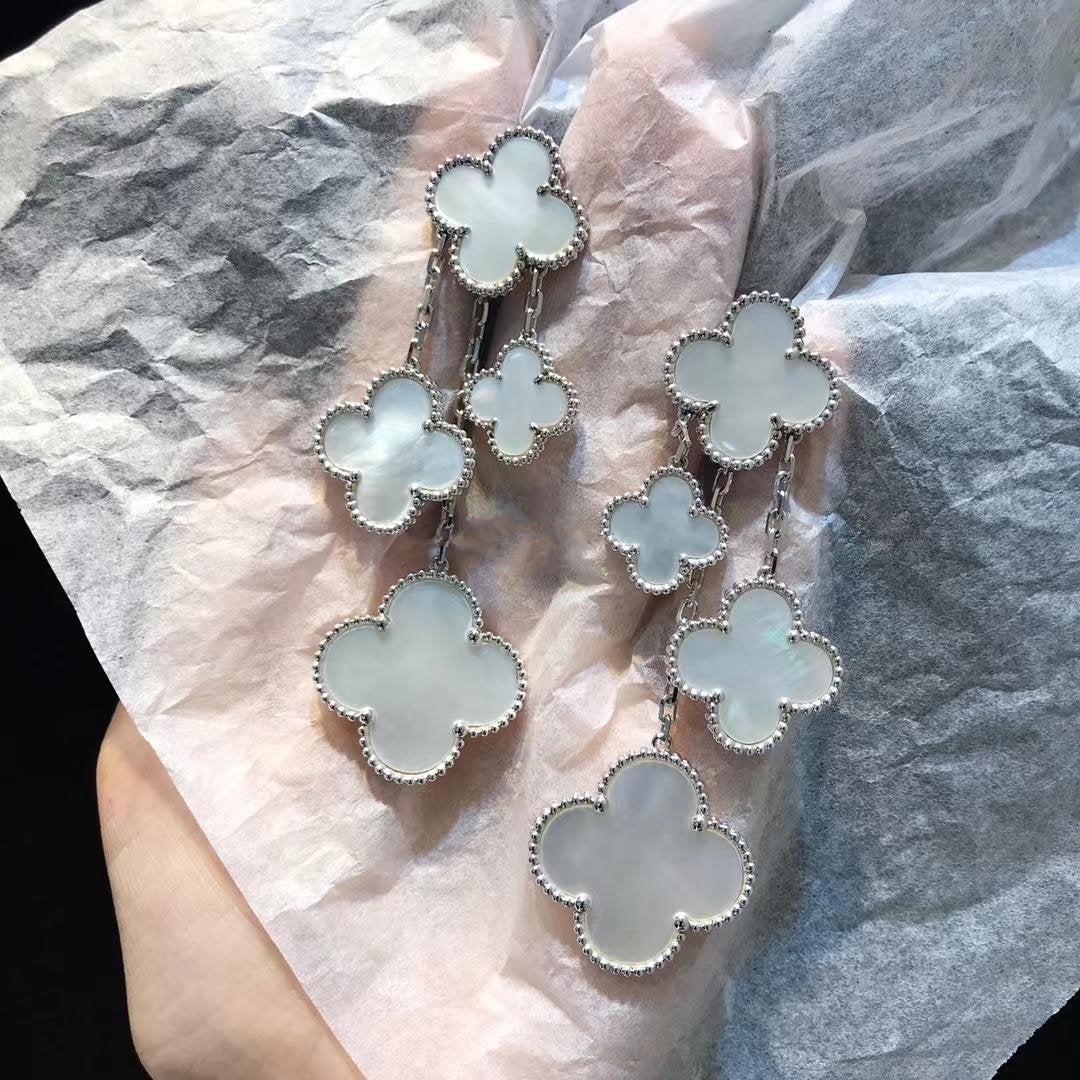 [LORA]CLOVER EARRINGS WHITE MOP 4 MOTIFS SILVER