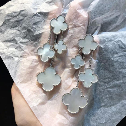 [Lora]CLOVER EARRINGS WHITE MOP 4 MOTIFS SILVER
