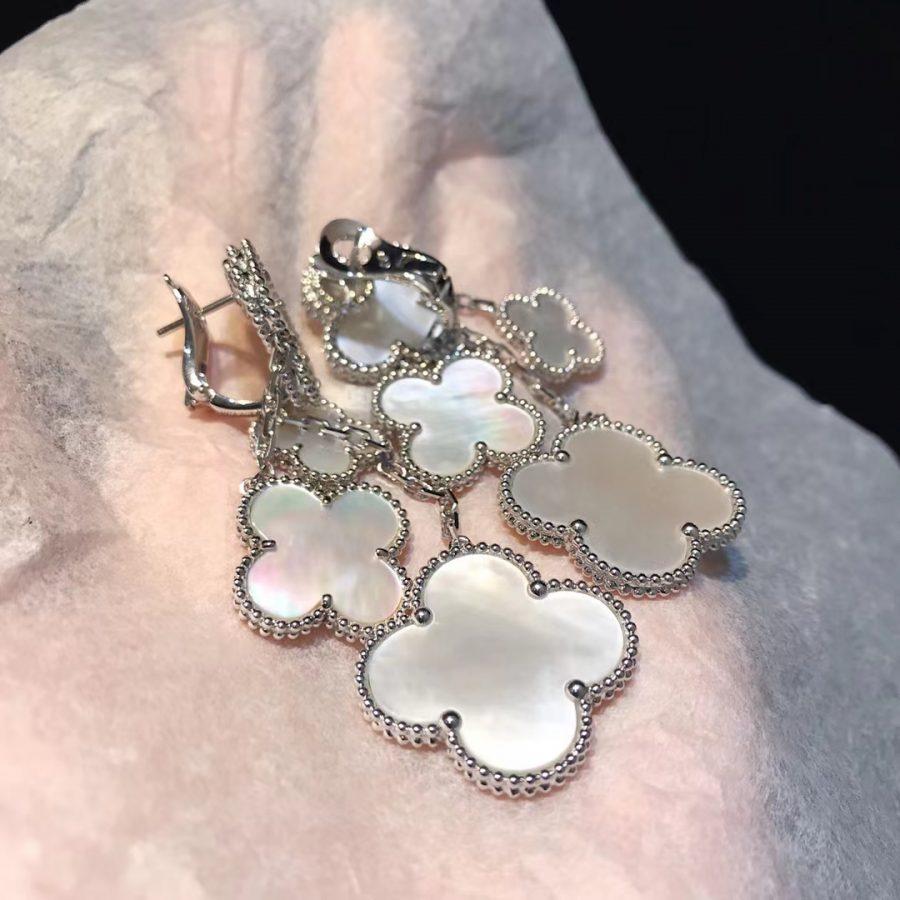 [Lora]CLOVER EARRINGS WHITE MOP 4 MOTIFS SILVER