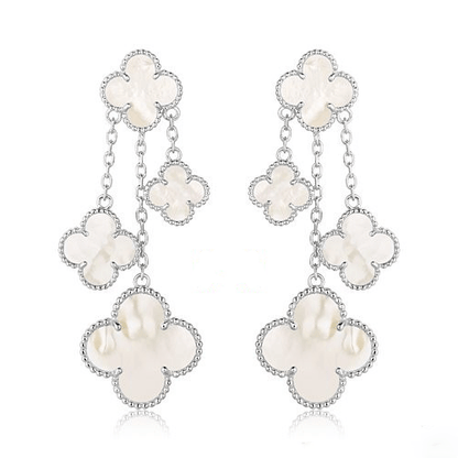 [LORA]CLOVER EARRINGS WHITE MOP 4 MOTIFS SILVER