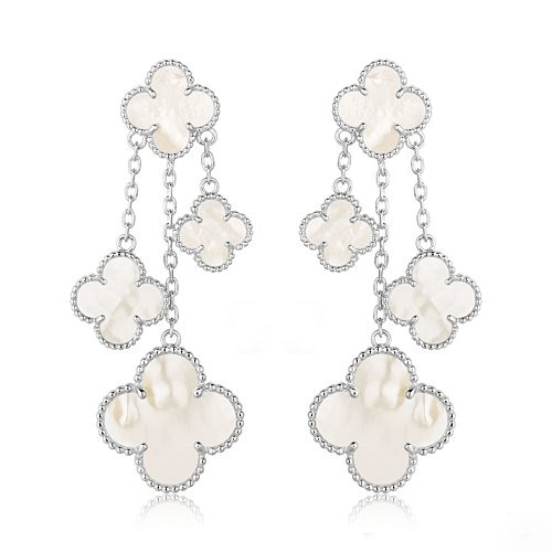 [Lora]CLOVER EARRINGS WHITE MOP 4 MOTIFS SILVER