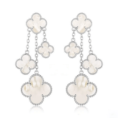 [Lora]CLOVER EARRINGS WHITE MOP 4 MOTIFS SILVER
