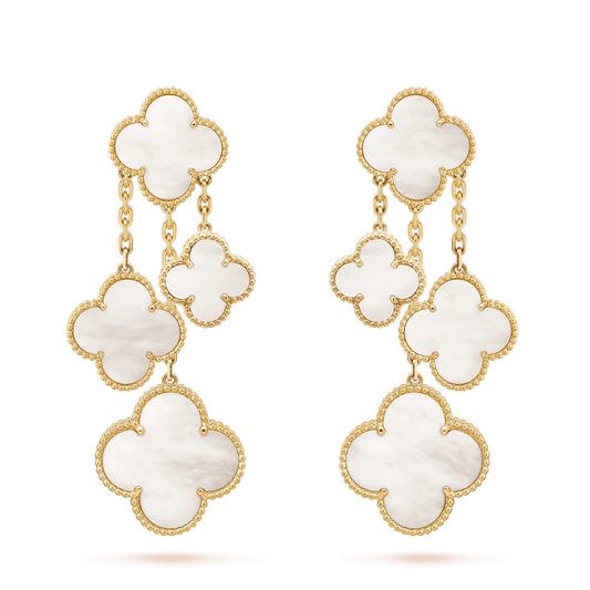 [LORA]CLOVER EARRINGS WHITE MOP 4 MOTIFS GOLD