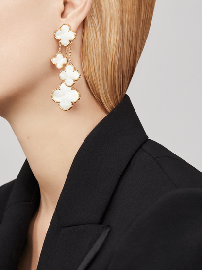 [Lora]CLOVER EARRINGS WHITE MOP 4 MOTIFS GOLD