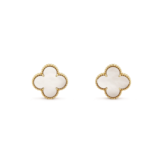 [LORA]CLOVER MEDIUM 1 MOTIFS  WHITE MOP STUD EARRINGS