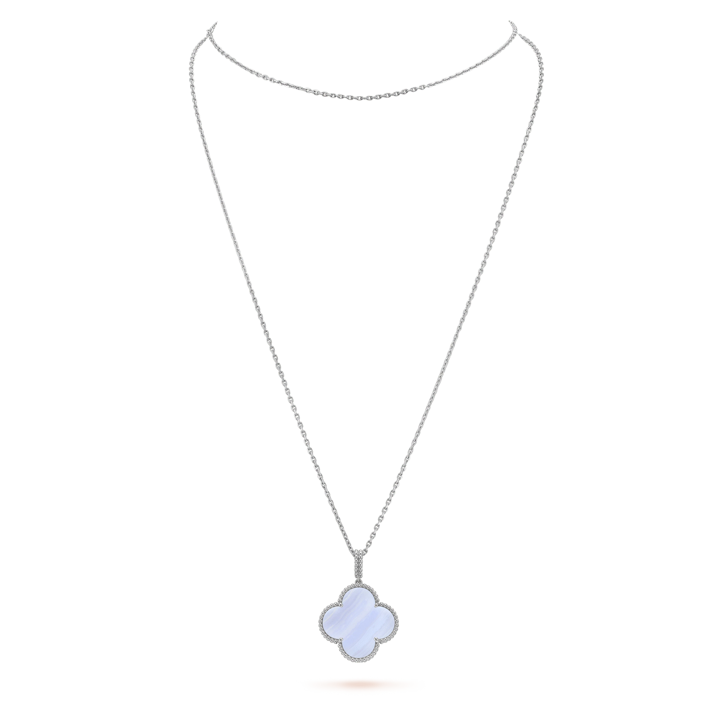 [LORA]CLOVER SILVER CHALCEDONY BIG CLOVER NECKLACE