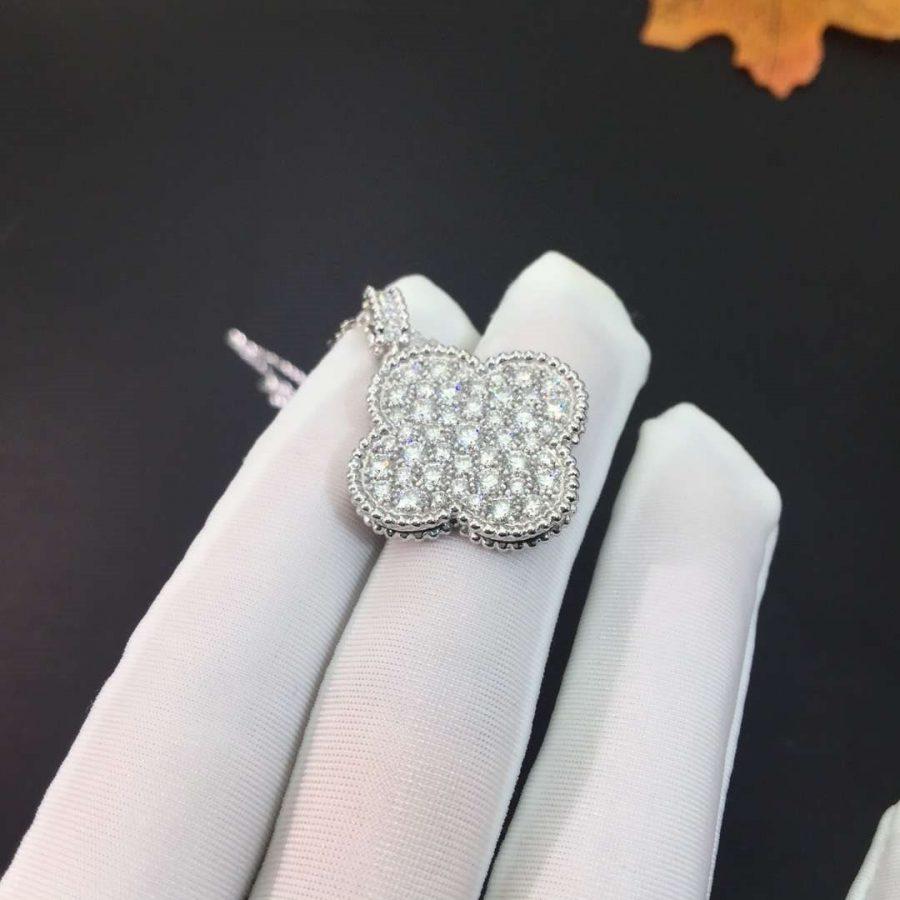 [Lora]CLOVER 25MM SILVER FULL DIAMOND BIG CLOVER NECKLACE
