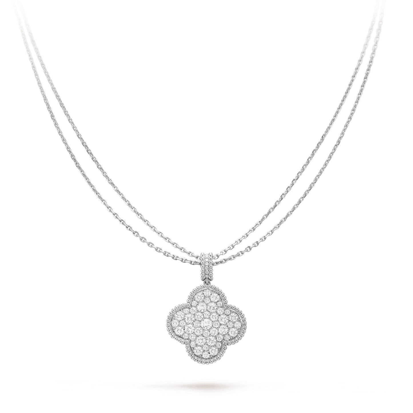 [Lora]CLOVER 25MM SILVER FULL DIAMOND BIG CLOVER NECKLACE