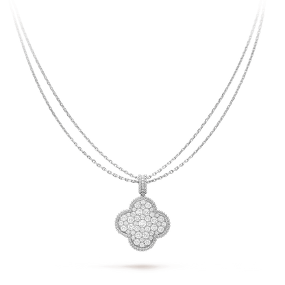 [Lora]CLOVER 25MM SILVER FULL DIAMOND BIG CLOVER NECKLACE