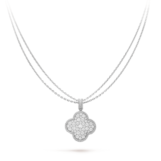 [Lora]CLOVER 25MM SILVER FULL DIAMOND BIG CLOVER NECKLACE