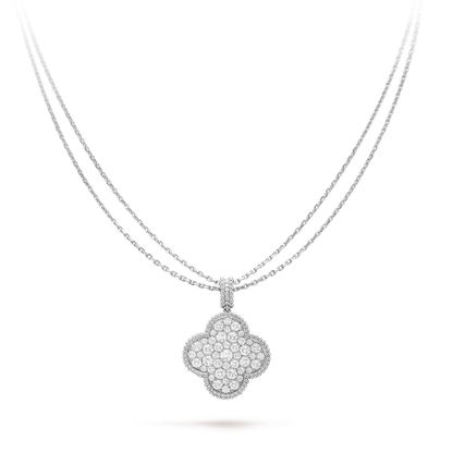 [LORA]CLOVER 25MM SILVER FULL DIAMOND BIG CLOVER NECKLACE
