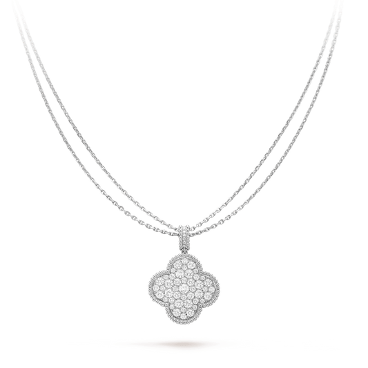 [LORA]CLOVER 25MM SILVER FULL DIAMOND BIG CLOVER NECKLACE