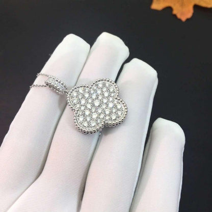 [Lora]CLOVER 25MM SILVER FULL DIAMOND BIG CLOVER NECKLACE