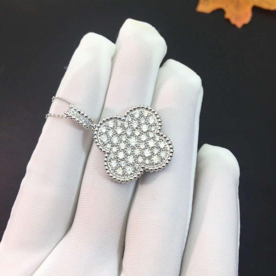 [Lora]CLOVER 25MM SILVER FULL DIAMOND BIG CLOVER NECKLACE