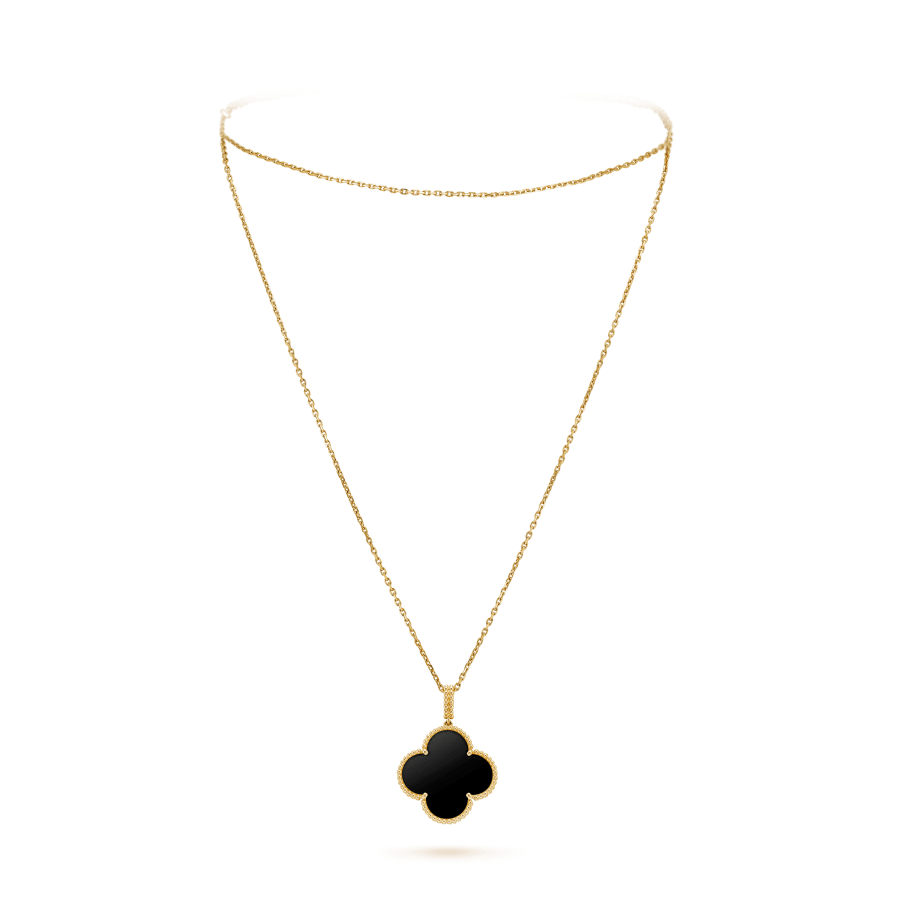 [LORA]CLOVER 25MM GOLD ONYX BIG CLOVER NECKLACE
