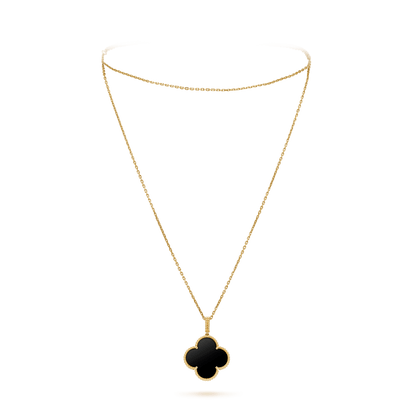 [LORA]CLOVER 25MM GOLD ONYX BIG CLOVER NECKLACE