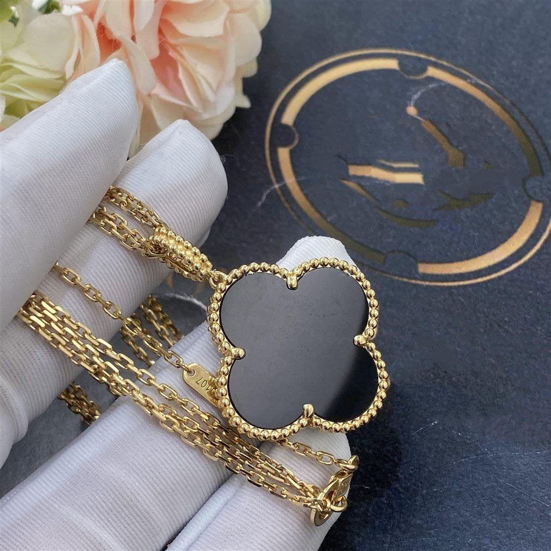 [LORA]CLOVER 25MM GOLD ONYX BIG CLOVER NECKLACE