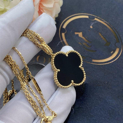 [LORA]CLOVER 25MM GOLD ONYX BIG CLOVER NECKLACE
